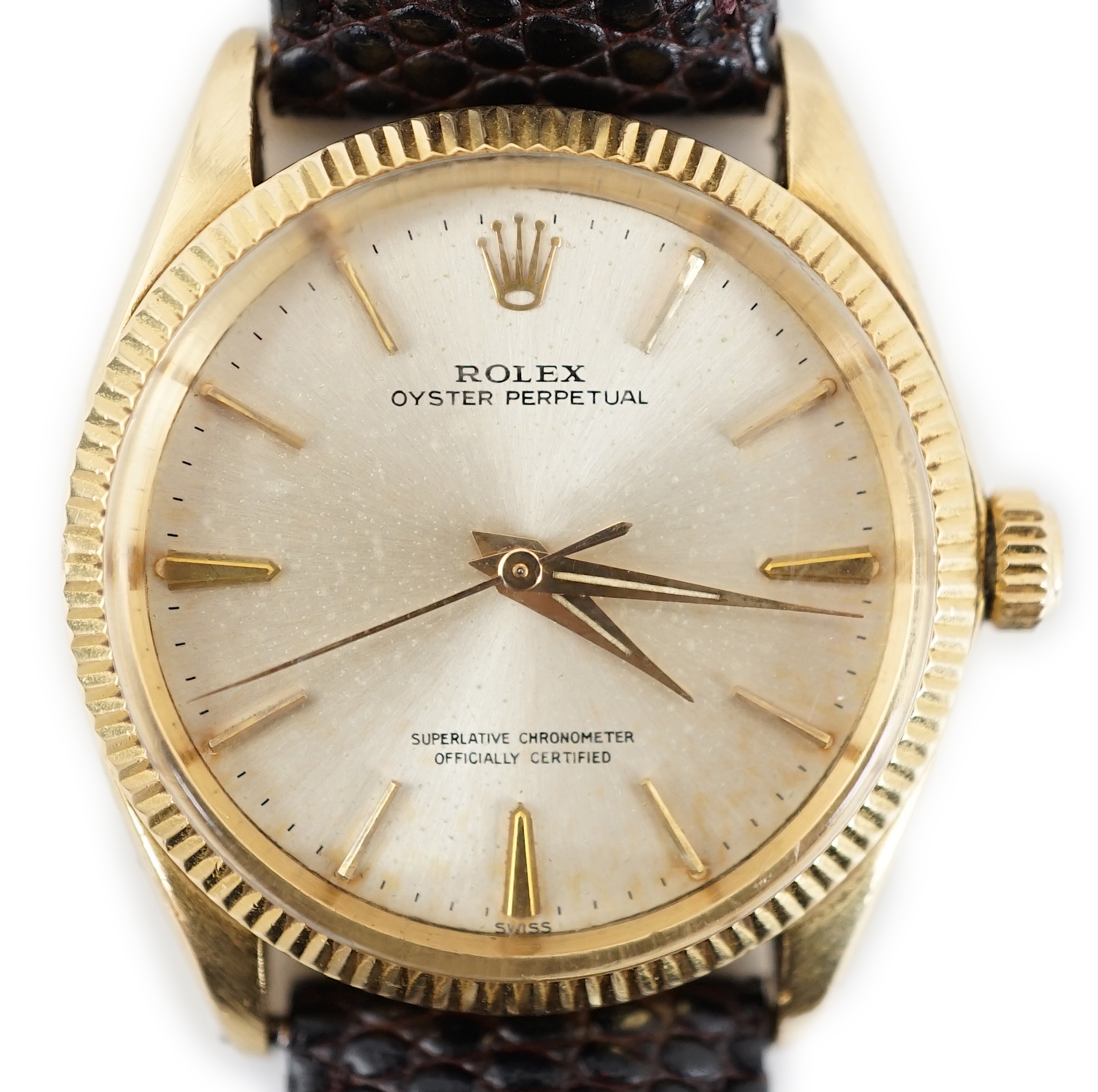 A gentleman's mid 1960's 18ct gold Rolex Oyster Perpetual wrist watch